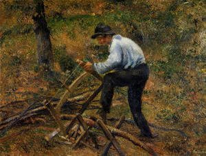 Camille Pissarro - Pere Melon Sawing Wood, Pontoise, 1879