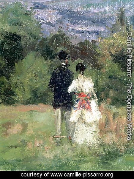 Camille Pissarro - Louveciennes, detail of lovers