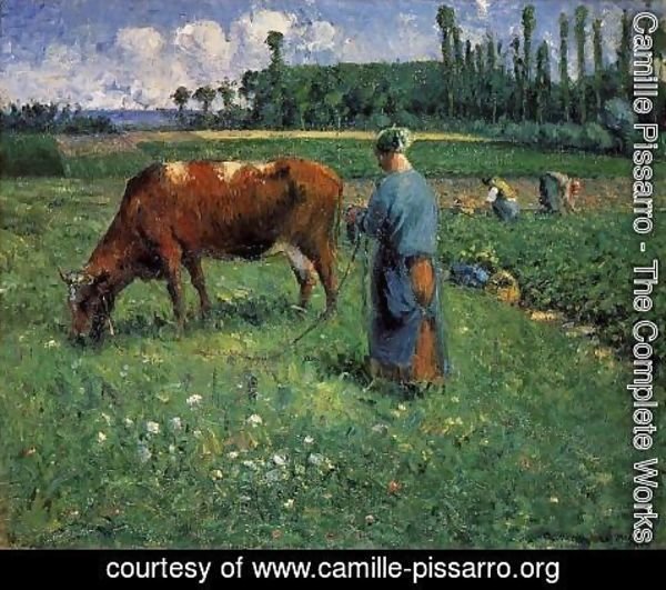 Camille Pissarro - Girl Tending a Cow in Pasture, 1874