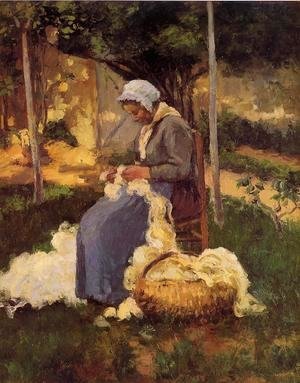 Camille Pissarro - Female Peasant Carding Wool, 1875