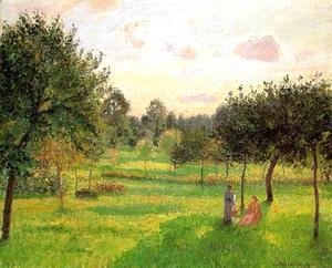 Camille Pissarro - Two Women in a Meadow: Sunset at Eragny