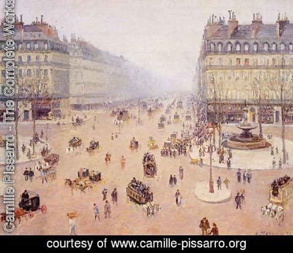 Camille Pissarro - Avenue de l'Opera, Place du Thretre Francais: Misty Weather