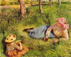 Camille Pissarro - The Snack, Child and Young peasant at Rest
