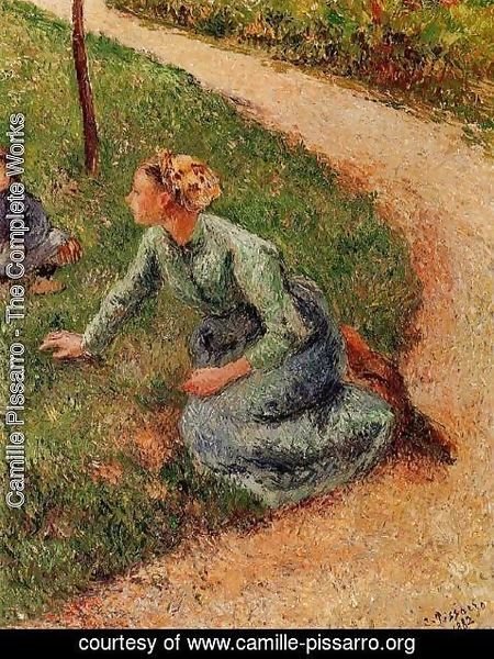 Camille Pissarro - Peasant Trimming the Lawn