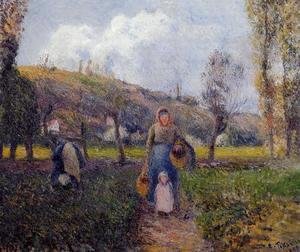 Camille Pissarro - Peasant Woman and Child Harvesting the Fields, Pontoise