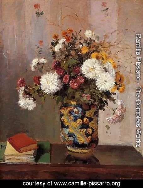 Camille Pissarro - Bouquet of Flowers: Chrysanthemums in a China Vase