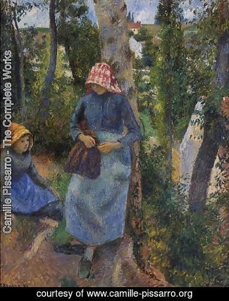 Camille Pissarro - Two Young Peasants Chatting under the Trees
