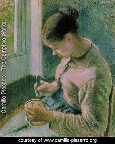 Camille Pissarro - Breakfast, Young Peasant Woman Taking Her Coffee