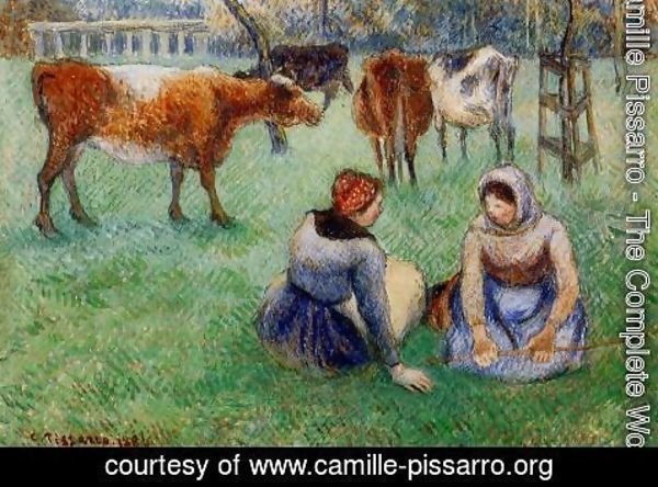 Camille Pissarro - Seated Peasants Watching Cows