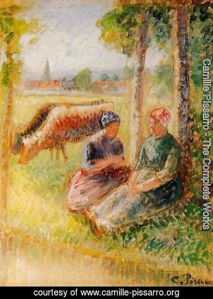 Camille Pissarro - Two Cowherds by the River