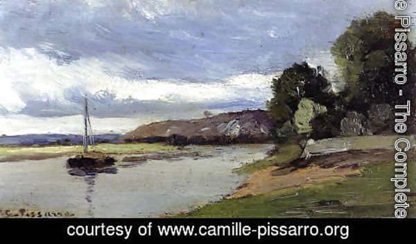 Camille Pissarro - Banks of a River with Barge