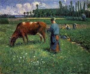 Camille Pissarro - Girl Tending a Cow in a Pasture