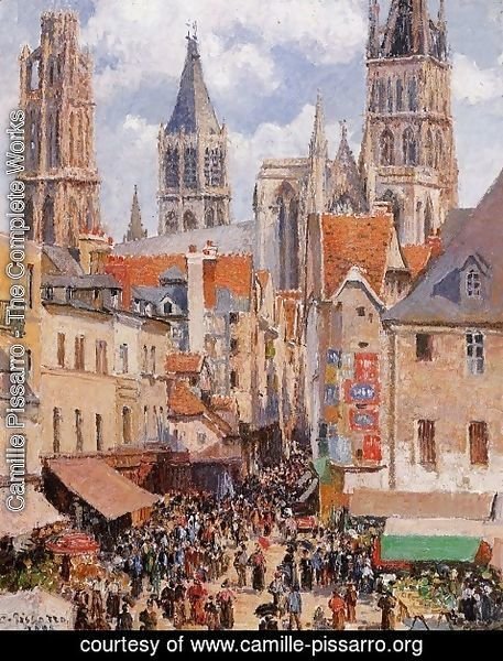 Camille Pissarro - The Old Market and the Rue de l'Epicerie in Rouen