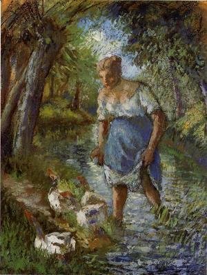 Camille Pissarro - Peasant Crossing a Stream 1894