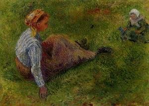Camille Pissarro - Peasant Sitting with Infant  1881