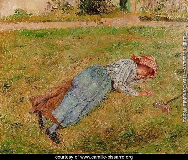 Resting Peasant Girl Lying on the Grass Pontoise  1882