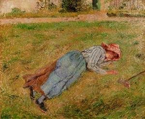 Camille Pissarro - Resting Peasant Girl Lying on the Grass Pontoise  1882