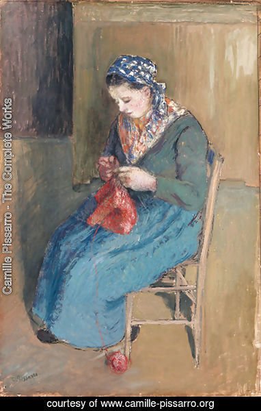 Paysanne assise et tricotant