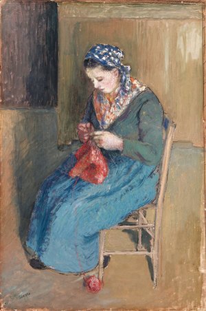 Paysanne assise et tricotant