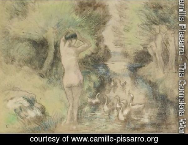 Camille Pissarro - La Baigneuse Aux Oies