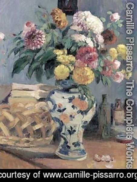 Still life with flowers in crockery vase