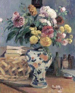 Camille Pissarro - Still life with flowers in crockery vase