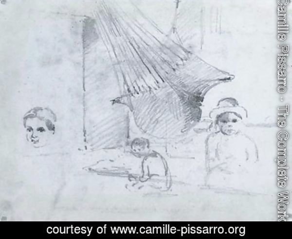 Camille Pissarro - Un hamac avec etudes d'enfants