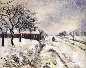 Camille Pissarro - Snow Effect at Eragny, Road to Gisors