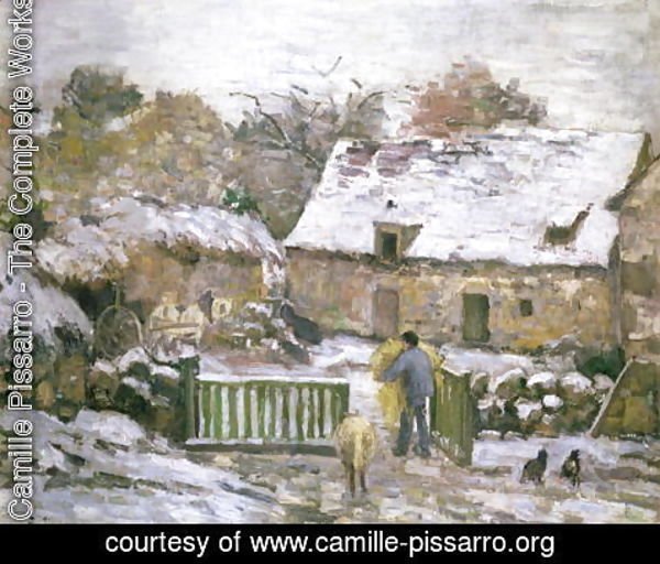 Camille Pissarro - A Farm at Montfoucault- Effect of Snow, 1876