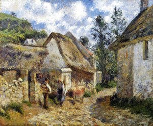 Camille Pissarro - A Street in Auvers (Thatched Cottage and Cow)