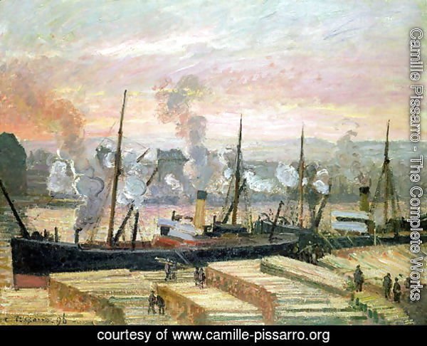 Sunset at Rouen, Boats Unloading Wood, 1896