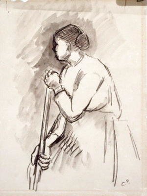 Camille Pissarro - Etude de Paysanne vue du Profile Gauche et Appuyee sure un Manche