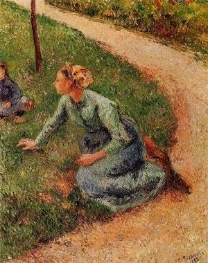 Camille Pissarro - Peasant Trimming the Lawn