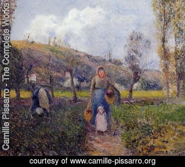 Camille Pissarro - Peasant Woman and Child Harvesting the Fields, Pontoise