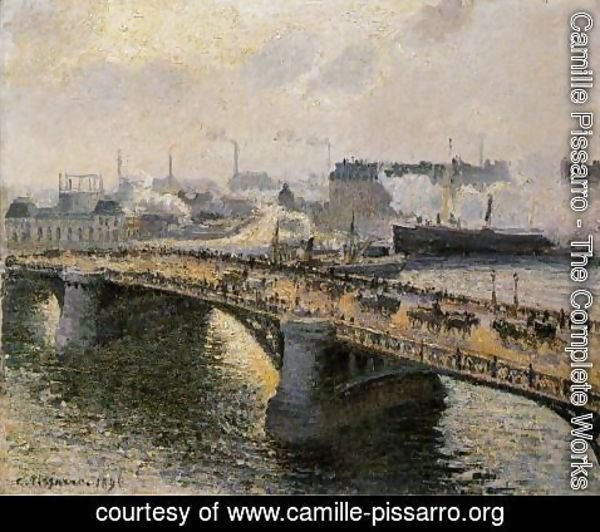 Camille Pissarro - The Pont Boieldieu , Rouen: Sunset, Misty Weather