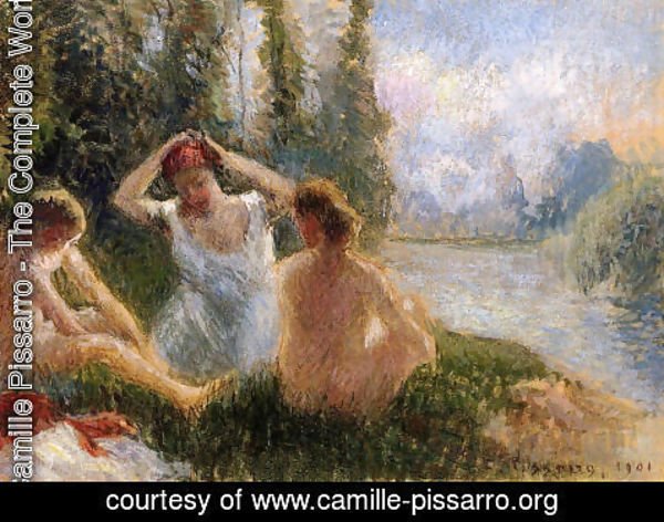 Camille Pissarro - Bathers Seated on the Banks of a River