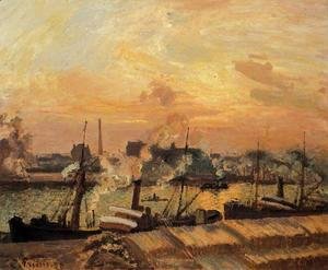 Camille Pissarro - Boats, Sunset, Rouen