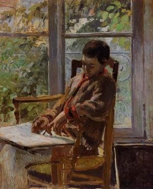 Camille Pissarro - Lucien Pissarro in an Interior