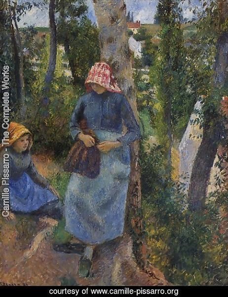 Two Young Peasants Chatting under the Trees