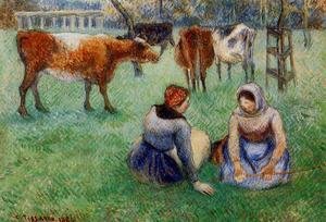 Camille Pissarro - Seated Peasants Watching Cows