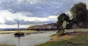 Camille Pissarro - Banks of a River with Barge