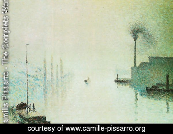 Camille Pissarro - the Lacroix island, Rouen. Fog effect