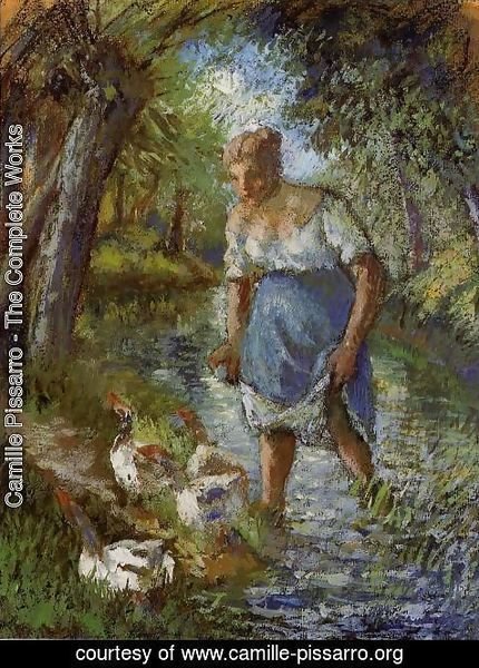 Camille Pissarro - Peasant Crossing a Stream 1894