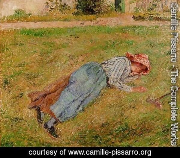 Camille Pissarro - Resting Peasant Girl Lying on the Grass Pontoise  1882