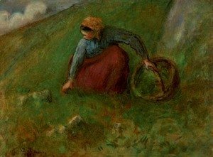 Femme cueillant de l'herbe