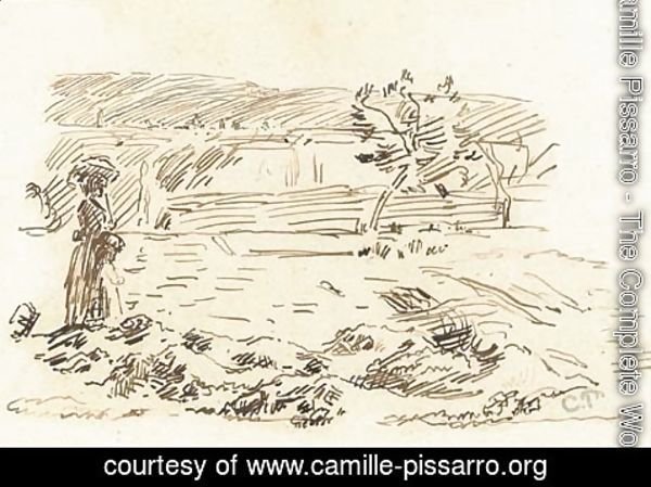 Camille Pissarro - Femme et enfant dans un paysage
