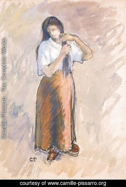 Camille Pissarro - Jeune femme nouant ses cheveux