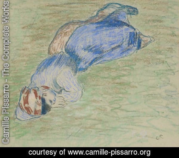Camille Pissarro - Paysanne couchee dans l'herbe et dormant