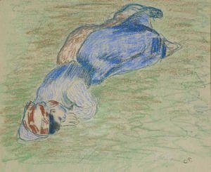Camille Pissarro - Paysanne couchee dans l'herbe et dormant