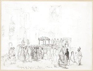 Camille Pissarro - The Good Friday procession outside the Cathedral of Caracas, with a subsidiary study of the Virgin and a woman's head